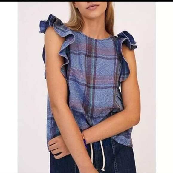 Anthropologie Amarette Ruffled Plaid Blouse M NWOT - Picture 1 of 10